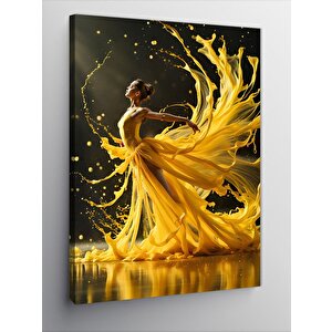 Kanvas Tablo Sarı Elbiseli Kadın 100x140 cm