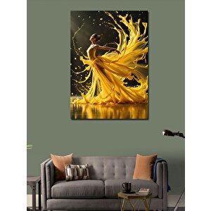 Kanvas Tablo Sarı Elbiseli Kadın 100x140 cm