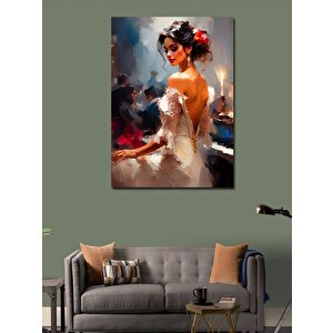 Kanvas Tablo Beyaz Elbiseli Kadın 100x140 cm