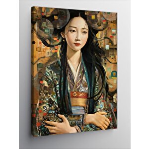 Kanvas Tablo Soyut Renkli Fon Japon Kız 100x140 cm