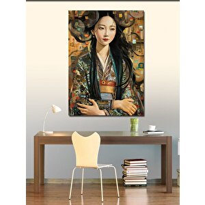 Kanvas Tablo Soyut Renkli Fon Japon Kız 100x140 cm