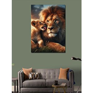 Kanvas Tablo Aslan Ve Yavrusu 100x140 cm