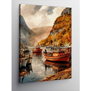 Kanvas Tablo Limandaki Tekneler