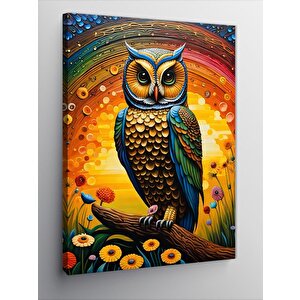 Kanvas Tablo Daldaki Baykuş Ve Desenler