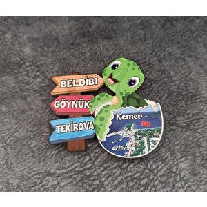 Magnet Kaplumbağa Caretta Hayvan Buzdolabı Süsü Ahşap Magnet Mıknatıslı Hediyelik Eşya