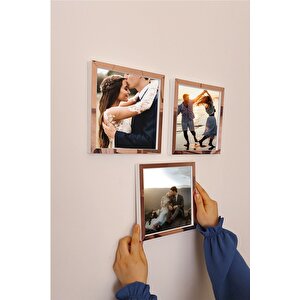 Yapışkanlı 20x20 Cm Full Fotoğraflı Sök Tak Çerçeve 3'lü Kare Çerçeveler-17,5x17,5 Cm Fotoğraf! Beyaz-bronz