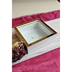 25x25 Cm Ledli Beyaz-gold Isimsiz Derin Gül Çerçevesi! Gül Kutusu! Hkmticaret