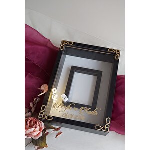 25x35 Cm Siyah Renk Klasik Kenarlı Gül Kutusu Anı Çerçevesi! Ayna Çerçeve! Isimli-ledli
