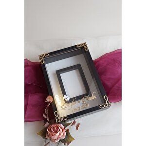 25x35 Cm Siyah Renk Klasik Kenarlı Gül Kutusu Anı Çerçevesi! Ayna Çerçeve! Isimli-ledli