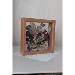 İsimli 25x25 Cm Çift Yönlü Derin Gül Çerçevesi! Gelin Buketi Çerçevesi! Bambu