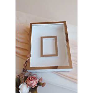 30x40 Cm Beyaz-bronz Fotoğraf Bölümlü Gül Saklama Anı Çerçevesi-6 Cm Anı Çerçevesi Gül Kutusu
