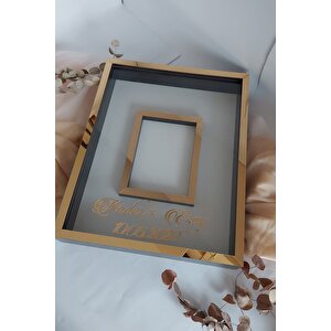 40x50 Cm Siyah-gold 8 Cm Derinliğinde Fotoğraf Bölümlü Ledsiz Çerçeve! Gül Kutusu