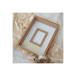 30x40 Cm Ledli Isimli Fotoğraf Bölümlü Tasarım Gül Kutusu Anı Çerçevesi! Kahverengi
