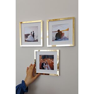 Yapışkanlı 20x20 Cm  Pasportulu Sök Tak Çerçeve 3'lü Kare Çerçeveler! Beyaz-gold