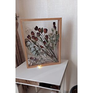 Ledli 40x50 Cm Çift Yönlü Derin Gül Çerçevesi! Gelin Buketi Çerçevesi! Bambu