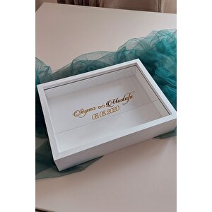 30x40 Cm Isimli Ve Tarihli Derin Anı Çerçevesi! Gül Çerçeve Kutusu! Geniş Ve Derin Gül Kutusu! Gold-beyaz
