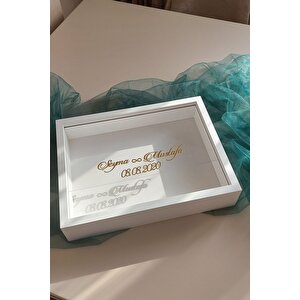 30x40 Cm Isimli Ve Tarihli Derin Anı Çerçevesi! Gül Çerçeve Kutusu! Geniş Ve Derin Gül Kutusu! Gold-beyaz