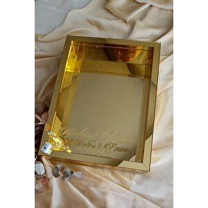 30x40 Cm Ledli Fotoğraf Bölümlü Tasarım Gül Kutusu Anı Çerçevesi! Ayna Çerçeve! Full Gold