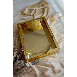 30x40 Cm Ledli Fotoğraf Bölümlü Tasarım Gül Kutusu Anı Çerçevesi! Ayna Çerçeve! Full Gold