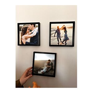 Yapışkanlı 20x20 Cm Full Fotoğraflı Sök Tak Çerçeve 3'lü Kare Çerçeveler-17,5x17,5 Cm Fotoğraf! P Siyah