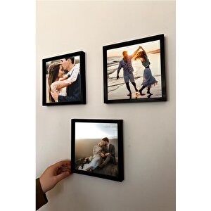 Yapışkanlı 20x20 Cm Full Fotoğraflı Sök Tak Çerçeve 3'lü Kare Çerçeveler-17,5x17,5 Cm Fotoğraf! P Siyah