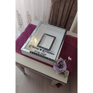 30x40 Cm Ledli Ve Isimli Fotoğraf Bölümlü Tasarım Gül Kutusu Anı Çerçevesi! Ayna Çerçeve! Beyaz-füme