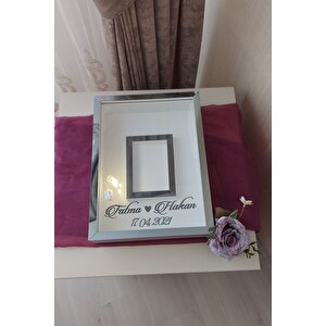 30x40 Cm Ledli Ve Isimli Fotoğraf Bölümlü Tasarım Gül Kutusu Anı Çerçevesi! Ayna Çerçeve! Beyaz-füme