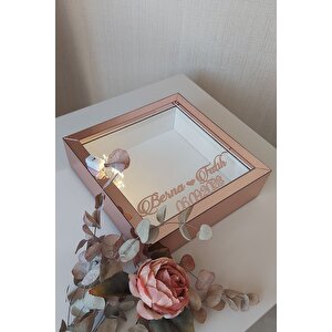 25x25 Cm Rosegold Ledli Derin Anı Çerçevesi-6 Cm Derinlikli Anı Çerçevesi Gül Kutusu.isim Tarihli