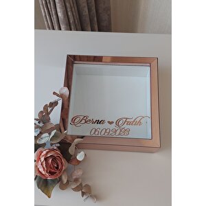 25x25 Cm Rosegold Ledli Derin Anı Çerçevesi-6 Cm Derinlikli Anı Çerçevesi Gül Kutusu.isim Tarihli