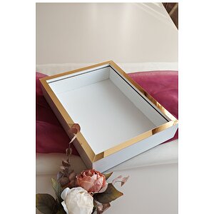 30x40 Cm Derin Beyaz-gold Özel Gün Çiçekleri Için Anı Çerçevesi! Gül Çerçeve Kutusu!