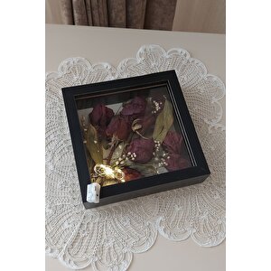20x20x5 Cm Ledli Anı Çerçevesi! Yeni Moda Çiçek Anı Çerçevesi! Siyah