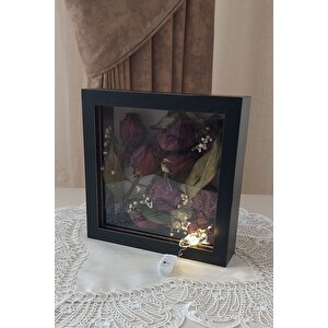 20x20x5 Cm Ledli Anı Çerçevesi! Yeni Moda Çiçek Anı Çerçevesi! Siyah