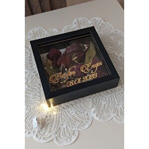 20x20x5 Cm Ledli İsimli Anı Çerçevesi! Yeni Moda Çiçek Anı Çerçevesi! Siyah