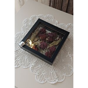20x20x5 Cm Ledli İsimli Anı Çerçevesi! Yeni Moda Çiçek Anı Çerçevesi! Siyah