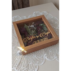 20x20x5 Cm Ledli İsimli Anı Çerçevesi! Yeni Moda Çiçek Anı Çerçevesi! Bambu