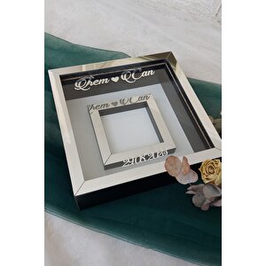 Siyah-gümüş 25x25 Cm Fotoğraf Bölümlü Verda Anı Çerçevesi-6 Cm Derinlikli Anı Çerçevesi