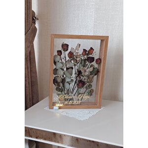 Ledli Isimli 30x40 Cm Bambu Çift Yönlü Anı Çerçevesi! Gül Kutusu Şeffaf Gül Kutusu