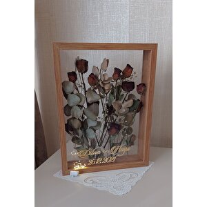 Ledli Isimli 30x40 Cm Bambu Çift Yönlü Anı Çerçevesi! Gül Kutusu Şeffaf Gül Kutusu