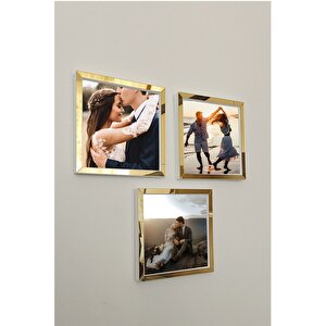 Yapışkanlı 20x20 Cm Full Fotoğraflı Sök Tak Çerçeve 3'lü Kare Çerçeveler-17,5x17,5 Cm Fotoğraf! Beyaz-gold