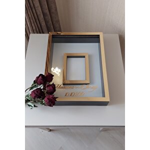 30x40 Cm Ledli Gold-siyah Fotoğraf Bölümlü Tasarım Gül Kutusu Anı Çerçevesi! Ayna Çerçeve!