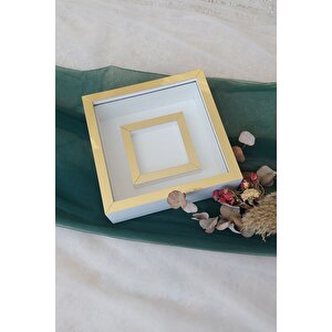 25x25 Cm Fotoğraf Bölümlü Beyaz Yarı Gold Kaplı Verda Anı Çerçevesi-6 Cm Derinlikli Anı Çerçevesi
