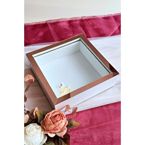 25x25 Cm Ledli Beyaz-rose Isimsiz Derin Gül Çerçevesi! Gül Kutusu! Hkmticaret