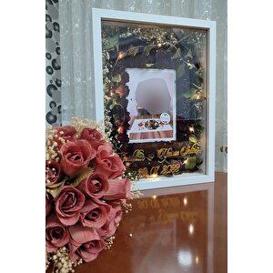 30x40 Cm Ledli Beyaz Gül Anı Çerçevesi! Fotoğraf Bölümlü Çerçeve! Gül Anı Çerçevesi-hkm Ticaret