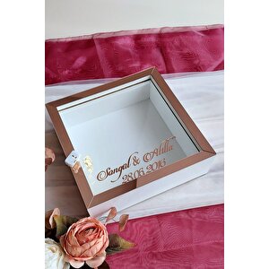 25x25 Cm Beyaz-rose Ledli Derin Anı Çerçevesi-6 Cm Derinlikli Anı Çerçevesi Gül Kutusu