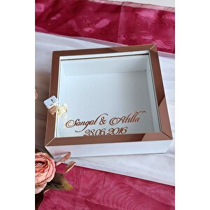 25x25 Cm Beyaz-rose Ledli Derin Anı Çerçevesi-6 Cm Derinlikli Anı Çerçevesi Gül Kutusu