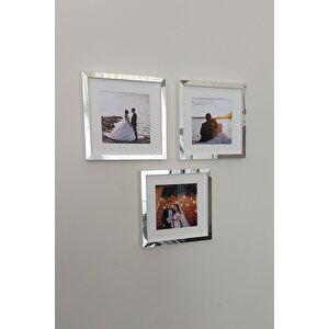 Yapışkanlı 20x20 Cm Pasportulu Gümüş Pleksi Kaplı Sök Tak Çerçeve 3'lü Kare Çerçeveler! Beyaz-gümüş