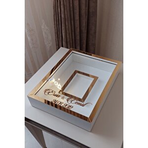 30x40 Cm Gold-beyaz Ledli Fotoğraf Bölümlü Tasarım Gül Kutusu Anı Çerçevesi! Ayna Çerçeve!