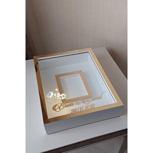 30x40 Cm Gold-beyaz Ledli Fotoğraf Bölümlü Tasarım Gül Kutusu Anı Çerçevesi! Ayna Çerçeve!