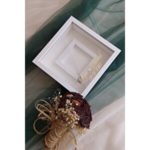 25x25 Cm Fotoğraf Bölümlü Anı Çerçevesi-6 Cm Derinlikli Anı Çerçevesi-isim Ve Tarih Hediye! Beyaz