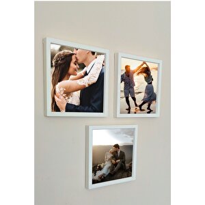 Yapışkanlı 20x20 Cm Full Fotoğraflı Sök Tak Çerçeve 3'lü Kare Çerçeveler-17,5x17,5 Cm Fotoğraf! K Beyaz